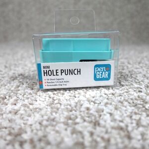 Pen+Gear Mini Hole Punch Teal 10 Sheet Capacity 1/4 Inch Holes Removable Tray